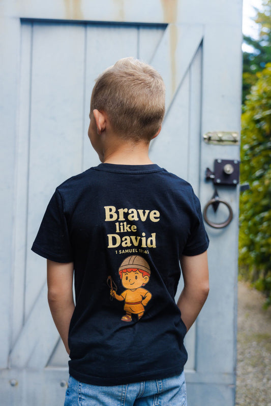 Evertrue Kids T-shirt – Brave Like David | 1 Samuël 17:45 | Christelijke kindermode