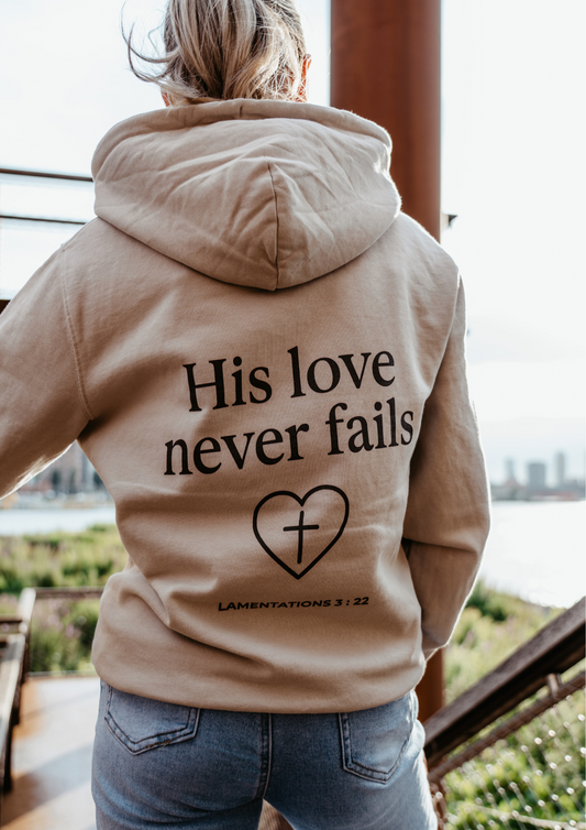 Evertrue Hoodie – Zijn liefde faalt nooit | Klaagliederen 3:22 | Christelijke volwassenmode