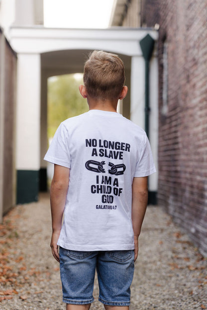 Evertrue Kids T-shirt – No Longer a Slave | Galaten 4:7 | Christelijke kindermode