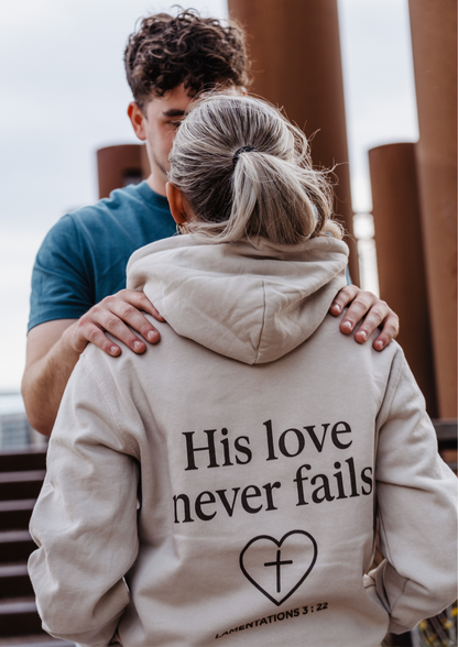 Evertrue Hoodie – Zijn liefde faalt nooit | Klaagliederen 3:22 | Christelijke volwassenmode