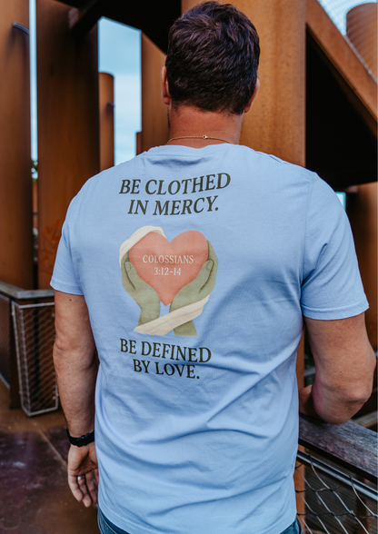 Evertrue wit T-shirt van biologisch katoen met christelijke boodschap gebaseerd op Kolossenzen 3:12–14 – minimalistisch en krachtig ontwerp voor volwassenen.