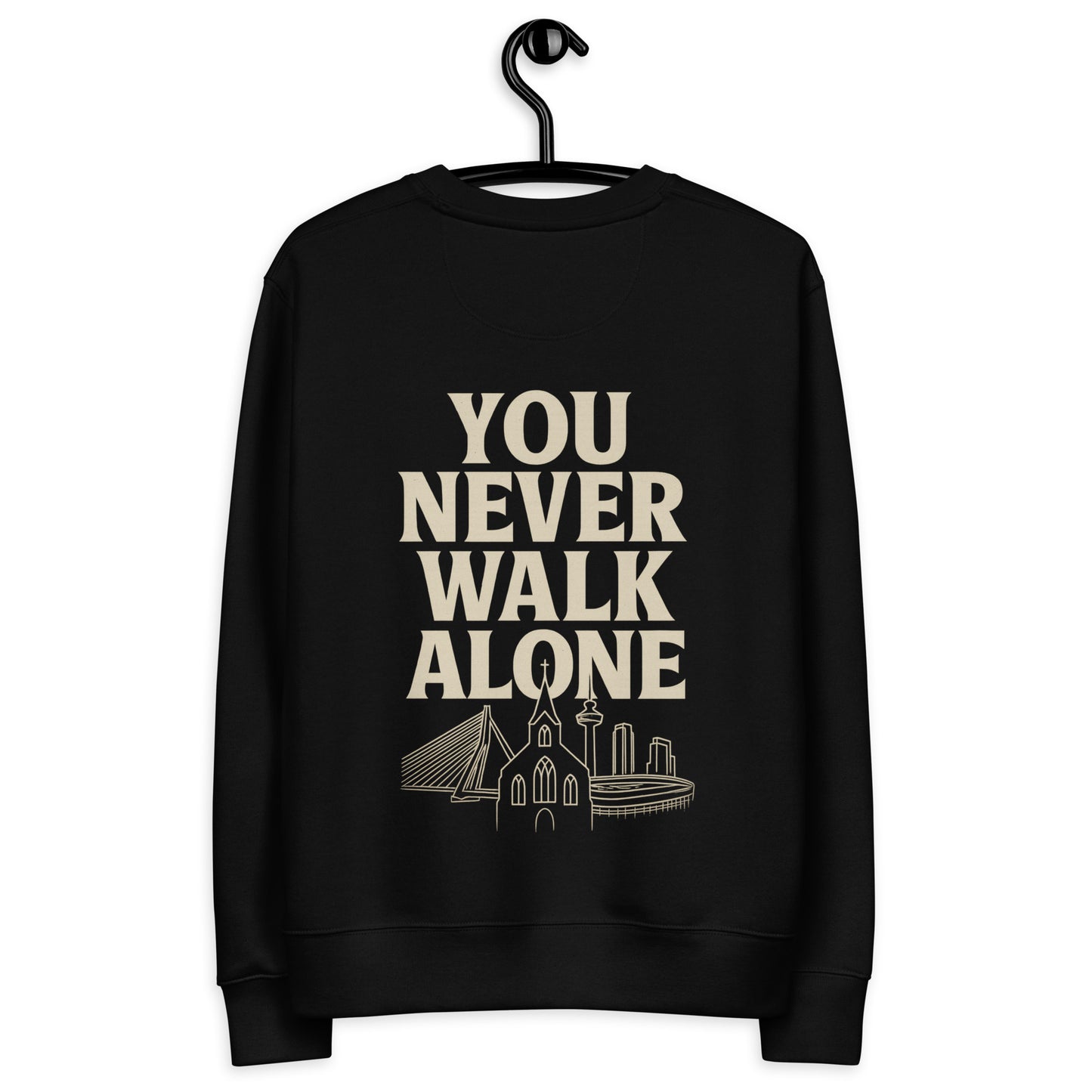 Draag je geloof met de Evertrue Sweater – You Never Walk Alone (Matteüs 28:20). Duurzaam gemaakt van biologisch katoen en gerecycled polyester. Comfortabel, stijlvol en vol betekenis