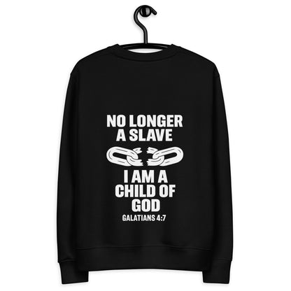 Draag je identiteit met de Evertrue Sweater – Niet langer een slaaf maar een Kind van God (Galaten 4:7). Gemaakt van 100% biologisch katoen. Duurzaam, comfortabel en vol betekenis.