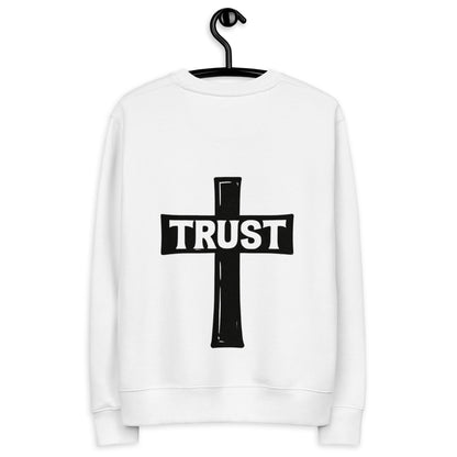 Laat je vertrouwen zien met de Evertrue Sweater – Trust (Kruisvorm). Duurzaam geproduceerd van 100% biologisch katoen. Comfortabel, stijlvol en een krachtig geloofsstatement.