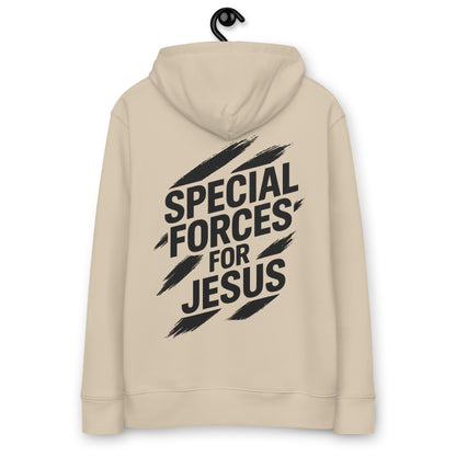 Christelijke hoodie geïnspireerd op Efeze 6:11–13. Voor wie standhoudt in geloof. Duurzaam, warm en eerlijk geproduceerd van biologisch katoen.