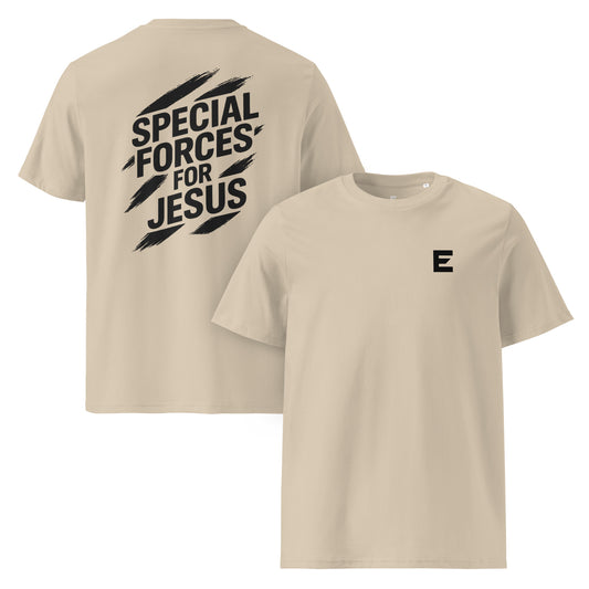 Krachtig christelijk T-shirt geïnspireerd op Efeze 6:11–13. Voor mannen en vrouwen die standhouden in geloof. Duurzaam, biologisch katoen en eerlijk geproduceerd.